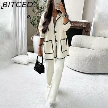BITCED женский костюм осенний модный повседневный свободный однотонный комплект из двух предметов XS белый