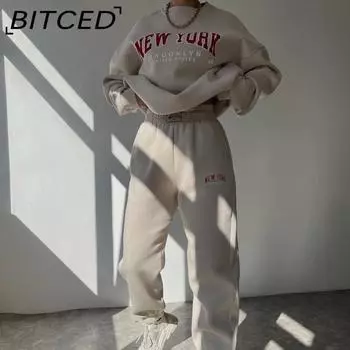 BITCED женский повседневный модный толстый костюм с принтом плюс флисовая толстовка с длинными рукавами, брючный костюм S чёрный