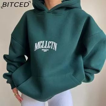 BITCED Женский повседневный модный топ с буквенным принтом и длинными рукавами, женская толстовка с капюшоном S белый