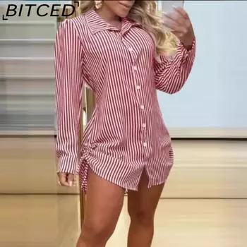 BITCED Женское осеннее модное сексуальное платье-рубашка с двумя боковыми завязками S чёрный