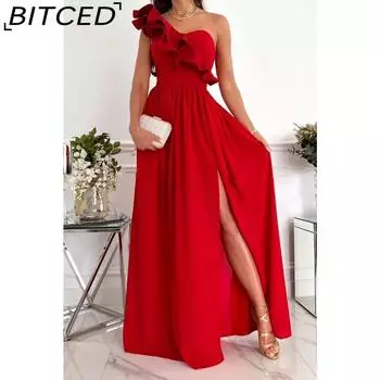 BITCED Женское платье без рукавов с оборками и разрезом по подолу S белый