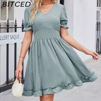 BITCED женское повседневное пляжное модное жаккардовое платье с v-образным вырезом на талии S чёрный