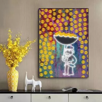 Биткойн Настенный Арт Мотивационный Плакат Крипто Любителей Зонтик Биткойн Холст Картины Современный Офис Стены Искусства Комната Домашний Декор 21cm30cm NoFrame