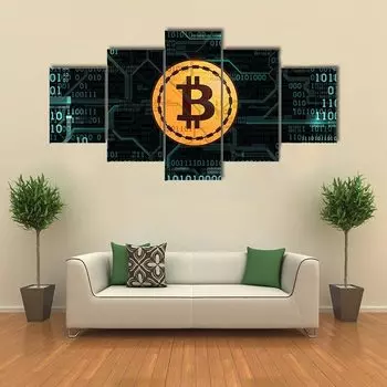 Биткойн с двоичным кодом, 5 шт., HD декоративные настенные художественные холсты, постеры, картины для гостиной, домашний декор, украшения для картин 20x35 20x45 20x55cm