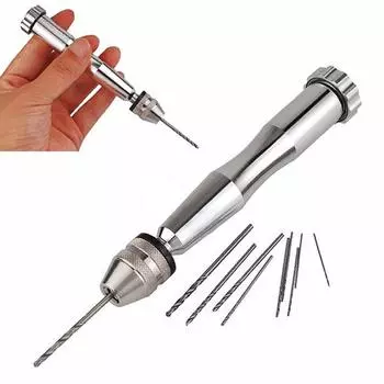 Bits Mini Hand Drill Aluminum Silver Vise Hand Push Jewelry Watch