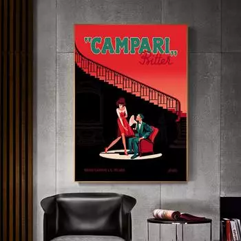 Bitter Campari Винтажная еда, напиток, картина, печать на холсте, постер, настенное искусство, яркая красная картина для гостиной, домашний декор Cuadros 21x30cm No Framed