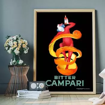Bitter Campari винтажный постер с принтом еды и напитков, настенные художественные фотографии, реклама алкоголя, холст, живопись, ресторан, бар, домашний декор 21x30cm No Framed