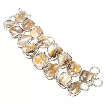 Biwa Pearl Gemstone Handmade 925 Sterling Silver Bracelet 7-8 i0H27