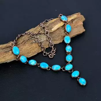 Бижутерия, драгоценный камень, медь, гальванопластика, ювелирные изделия с регулируемой цепочкой, ожерелье ручной работы на День памяти 18 Inches With Adjustable синий