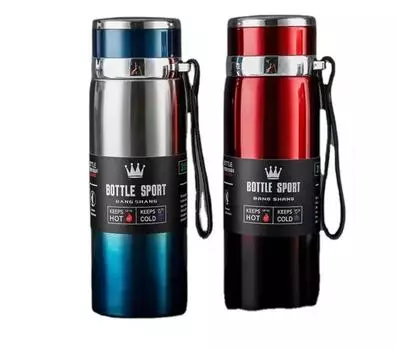 Бизнес-чашка из нержавеющей стали 316 с подвесной веревкой, портативная спортивная бутылка для улицы, большая емкость с ручкой, чашка-термос 1000ml