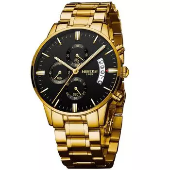Бизнес-часы наручные золотые с большим циферблатом хронограф бренд аналоговый стильный повседневный металлический браслет из нержавеющей стали черные флуоресцентные часы с датой роскошный подарок на день