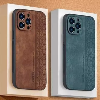 Бизнес-чехол для телефона из искусственной кожи ягненка для iPhone 15 14 13 12 11 Pro Max 14Plus противоударный бампер защитная задняя крышка для объектива iPhone 15 Pro Max чёрный