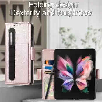 Бизнес-чехол-кошелек из кожи личи для Samsung Galaxy Z Fold3 Fold 4 Fold4 Fold 3 5g с держателем ручки Дизайнерская сумка для телефона for Samsung Z Fold 4 чёрный