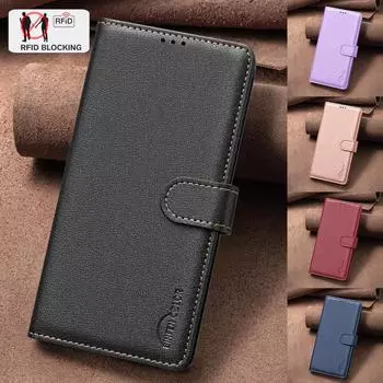 Бизнес-чехол-кошелек с защитой от кражи RFID и слотами для карт для iPhone/Samsung/Xiaomi/Google из искусственной кожи, подставка-держатель, откидной чехол для мобильного телефона Xiaomi Poco F5 чёрный