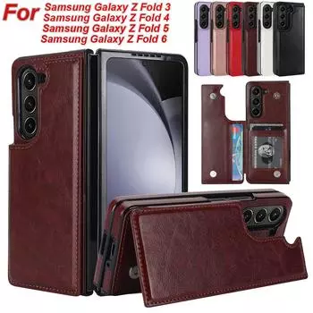 Бизнес держатель кредитных карт кошелек PU кожаный чехол для Samsung Galaxy Z Fold 6 5 4 3 Galaxy Z Fold6 Z Fold5 Z Fold4 Z Fold3 защитный чехол Coque Samsung Galaxy Z Fold 3 белый