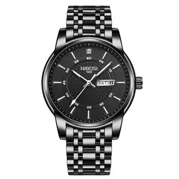 Бизнес Классические наручные часы из черной нержавеющей стали, водонепроницаемые, аналоговые, стильные, с металлическим ремешком, повседневные, с указанием даты, дня недели, флуоресцентные, мужские часы