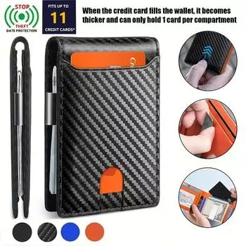 Бизнес-кошелек для мужчин из искусственной кожи с зажимом для денег, кошельки с защитой от радиочастотных помех, защищенный держатель для кредитных карт Magic, держатель для кредитных карт Plain чёрный