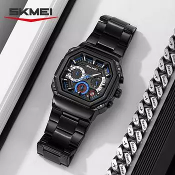 Бизнес кварцевые часы мужские часы полностью стальные водонепроницаемые хронограф наручные часы мужские водонепроницаемые Relogio Masculino синий