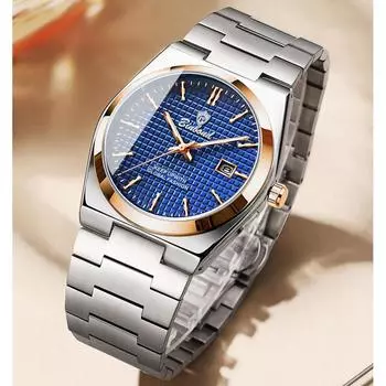 Бизнес мужские кварцевые часы из нержавеющей стали календарь водонепроницаемые роскошные светящиеся мужские наручные часы синий/серебряный
