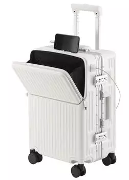 Бизнес, оснащенный тихим двойным карманом для хранения TSA [KPLDOL] чемодан, ручная кладь, бизнес, поездка, Rourke, на роликах, (БЕЛЫЙ, С)