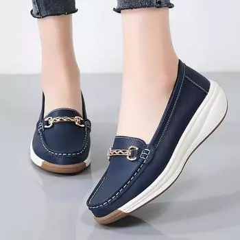 BKQU Spilt Leather Женская повседневная обувь Дизайнерские лоферы на плоской платформе для женщин Кроссовки на танкетке Женские мокасины без застежек 35