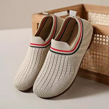 BKQU трикотажные весенне-летние женские туфли на плоской подошве с дышащей мягкой подошвой, черные повседневные женские туфли с круглым носком 35