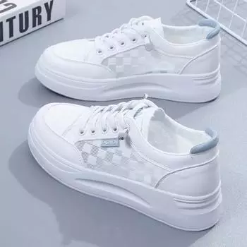 BKQU Женская обувь Летняя мода Повседневная белая кружевная дышащая сетчатая платформа плоские женские кроссовки 35
