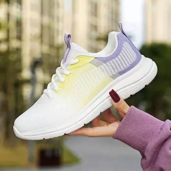 BKQU женские кроссовки градиентные цветные сетчатые дышащие удобные туфли нескользящие шнурованные туфли женские кроссовки женские 35