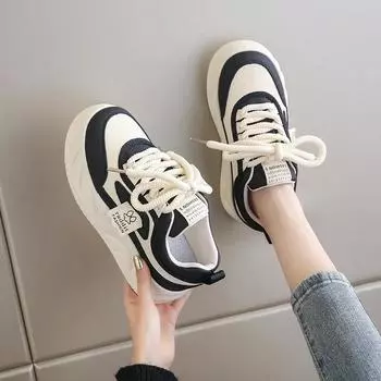 BKQU женские кроссовки на платформе модные туфли из искусственной кожи классические на шнуровке удобные для катания на коньках ходьба повседневный теннис для леди 35