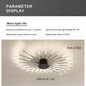 Black 28 Heads Non Dimmable Pendant Lights Creative Fireworks Design Chandelier Modern Ceiling Light for Living Room Exhibition Hall Bedroom 28 heads