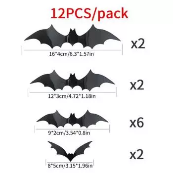 Black 3d Decoration Wall Bats Stickers Halloween Party Props Banner Decor Diy 12pcs
