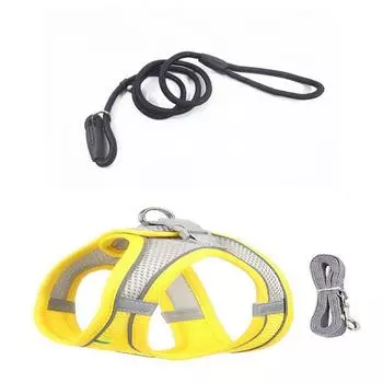 Black Adjustable P-chain Leash Puppy Cat Harness Yellow Vest Leash Dog Leash Set