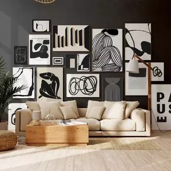 Black And White Abstract PostersStriped Woman Geometric Lines Wall Art Print Canvas Painting Wall Pictures Living Room Decor 21x30cm No Framed