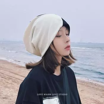 Black and white color matching pile hat children autumn and winter street niche lazy wind Internet celebrity fashion knitted headgear couple M56-58cm серый