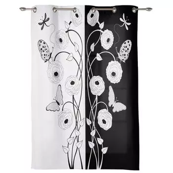 Black And White Flower Dragonfly Butterfly Luxury Home Curtains Modern Home Supplies Living Room Bedroom Custom Curtains 135W x 60H(cm)