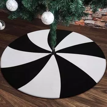 Black and White Lollipop Halloween Christmas Tree Skirt Exquisite Printed Short Plush Double-layer Tree Skirt Christmas 90cm