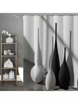 Black and White Vase Still Life Shower Curtain, Bathroom Decorative Shower Curtain, Waterproof Shower Curtain with Hooks W90xH180cm