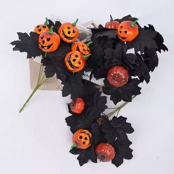 Black Artificial Flowers Bouquet No Fading Simulation Maple Leaf Halloween Pumpkins Branch Layout style B