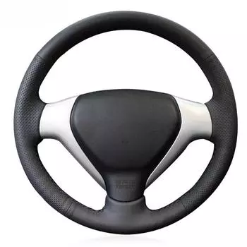 Черный искусственный кожаный чехол на руль автомобиля, сшитый вручную, противоскользящий для Honda Fit 2007-2008 Jazz 2005-2008 чёрный