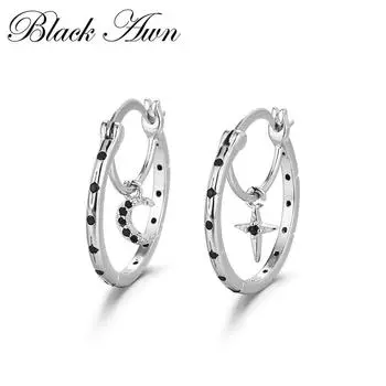 Black Awn черно-белый дизайн серьги-кольца с луной и звездами ювелирные изделия