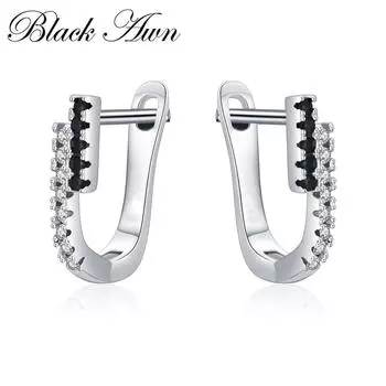 BLACK AWN Черные серьги-кольца для женщин Черные ювелирные серьги-кольца