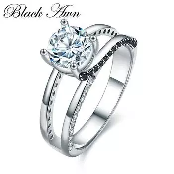 BLACK AWN Черные ювелирные кольца с цирконом для женщин, размер США 7, 8, 9