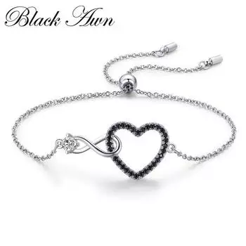 BLACK AWN Черный браслет для женщин Браслеты бесконечности с черным сердцем