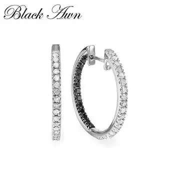 BLACK AWN Изысканные серьги-кольца, черные/белые серьги с камнями для женщин, серьги-кольца, ювелирные изделия