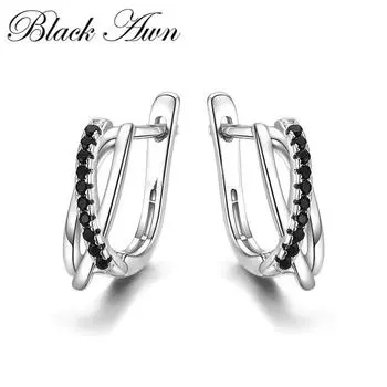 BLACK AWN классические настоящие серьги ювелирные изделия черный камень милые серьги-кольца для женщин