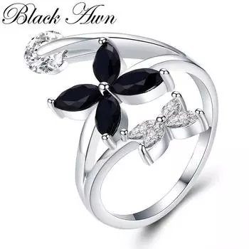 BLACK AWN Классические обручальные кольца для женщин Ювелирные изделия из черного камня Кольцо на палец Ювелирные изделия