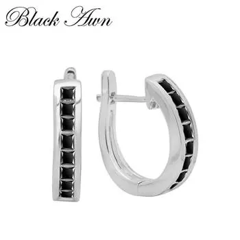 BLACK AWN Модные классические черные серьги-кольца для женщин Женские серьги-кольца