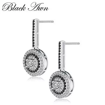 BLACK AWN, оригинальные 4,2 г, ювелирные украшения, свадебные круглые серьги-гвоздики для женщин, черные женские серьги
