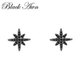 BLACK AWN Stars Jewelry черный камень обручальные серьги-гвоздики для женщин