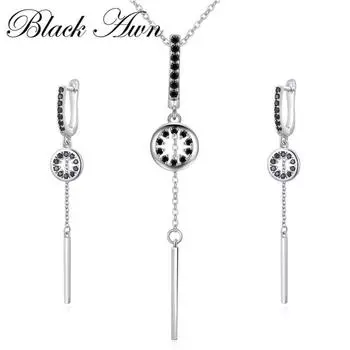 BLACK AWN Женские черные комплекты ювелирных украшений, серьги и ожерелья для женщин